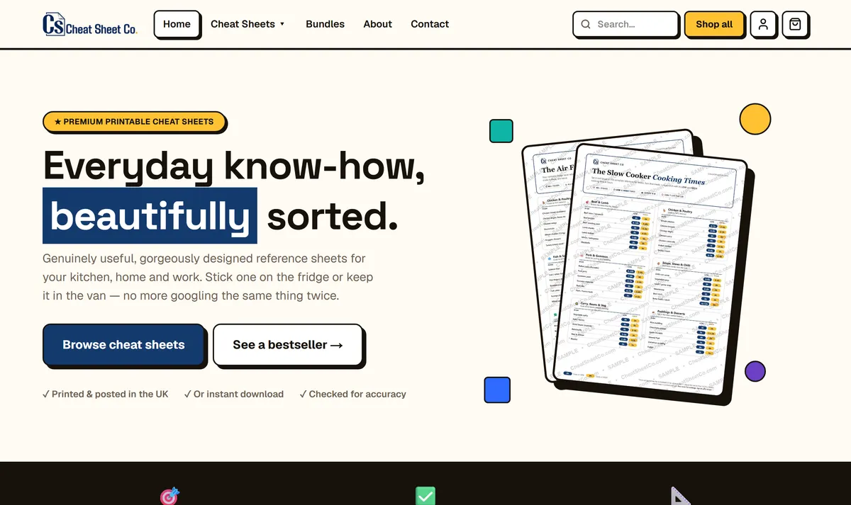 Cheat Sheet Co homepage