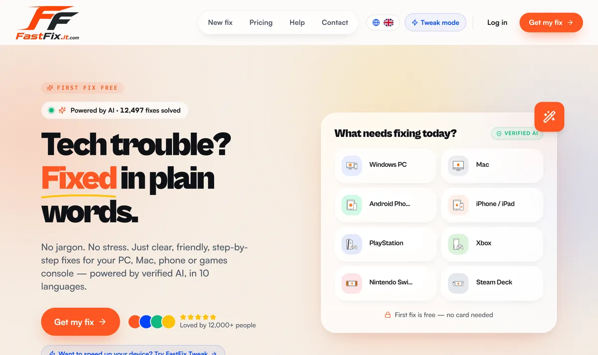 FastFix homepage