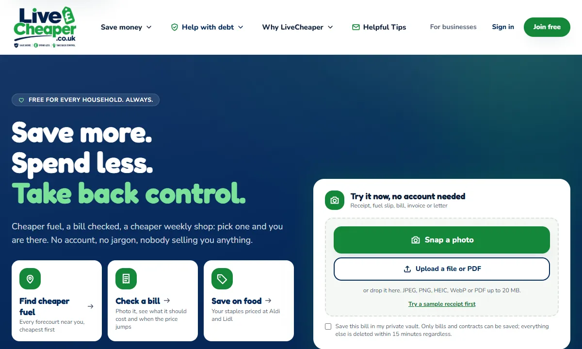 LiveCheaper homepage