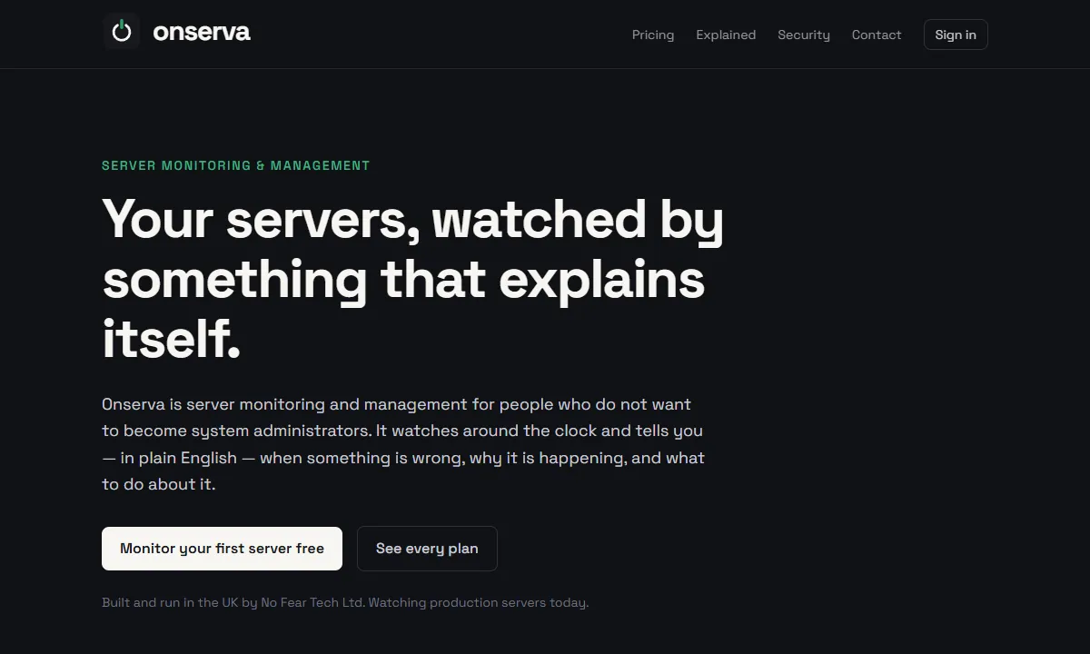 Onserva homepage