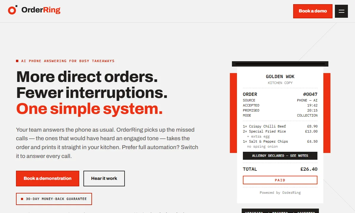 OrderRing homepage