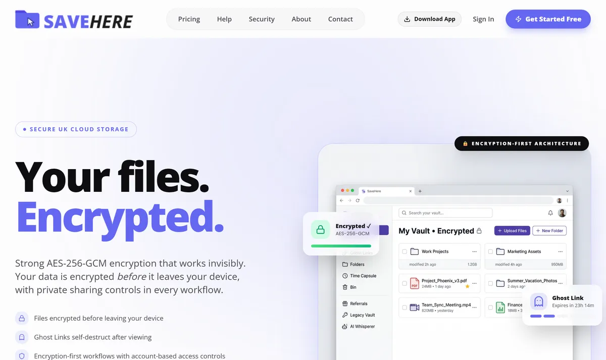 SaveHere homepage